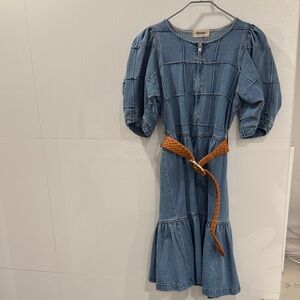 Denim Puff Sleeve Dress with Belt